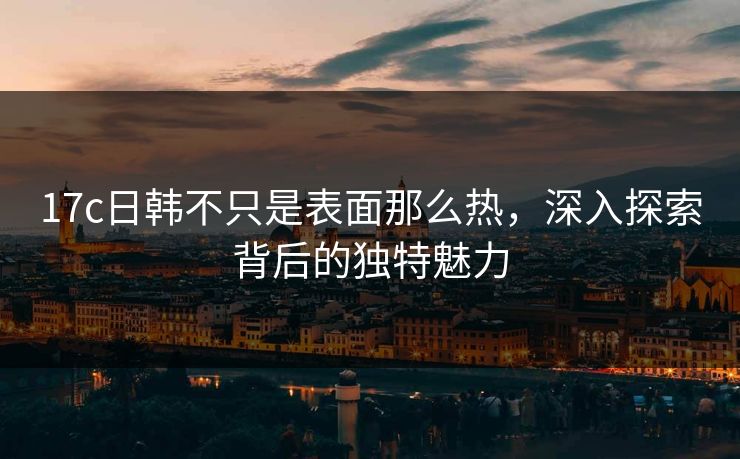 17c日韩不只是表面那么热，深入探索背后的独特魅力